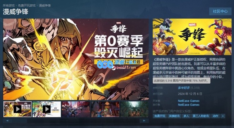 火热上线！网易新作《漫威争锋》Steam最高在线人数突破44万大关