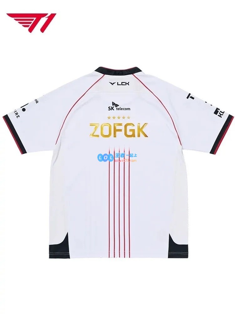 T1夺S冠五星纪念队服：ZOFGK五人组金色刺绣+S14宣传标语